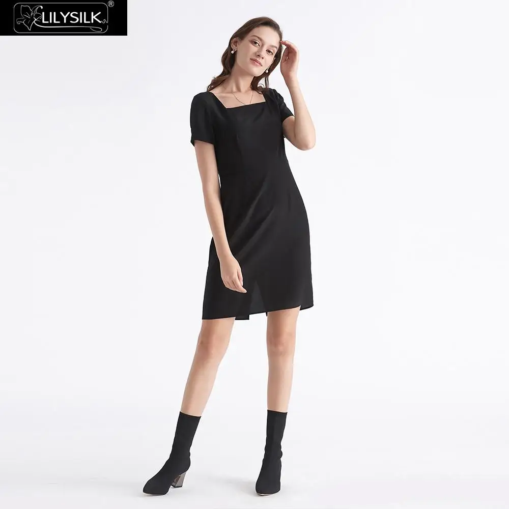 

LilySilk Dress Little Black Silk Retro Style Square Neck Ladies Clearance Sale Free Shipping