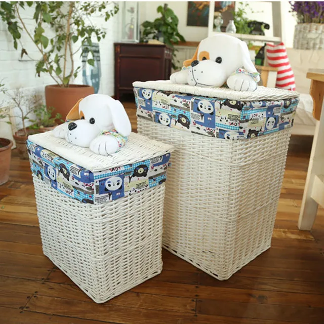 De cestas de mimbre con tapas gran lavandería cesta para ropa blanca