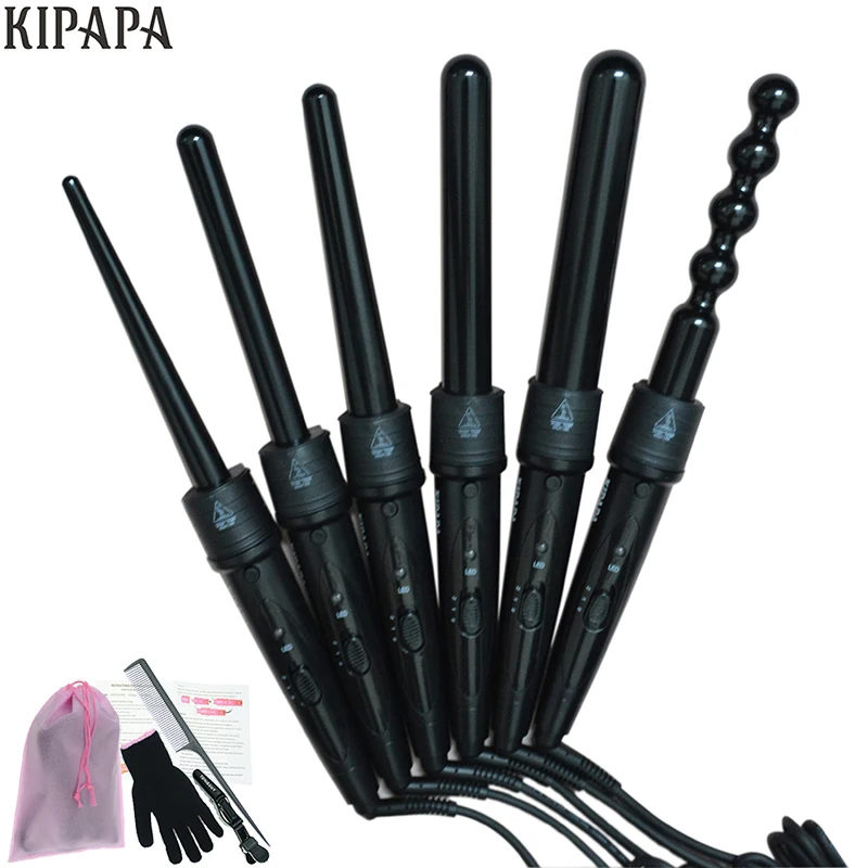 

Hair Ceramic Magic Curling Iron Hot Electric Gourd Clipless Curling Wand Interchangeable 6 Parts 9MM/18MM/25MM/32MM Choose