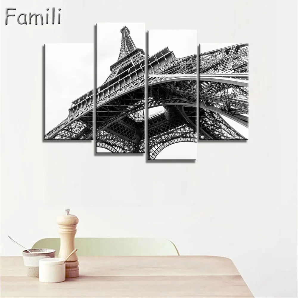 

4pcs Canvas Picture Paris Eiffel Tower Painting Paintings on the wall Home Decoration Modular paintings on the wall