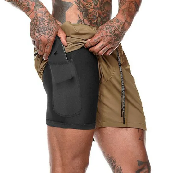 Мужские тренировочные брюки сетка быстро сохнет 2в1 бесшовные эластичные Йога короткие мужские штаны для бега фитнес повседневные спортивные шорты, спортивный костюм