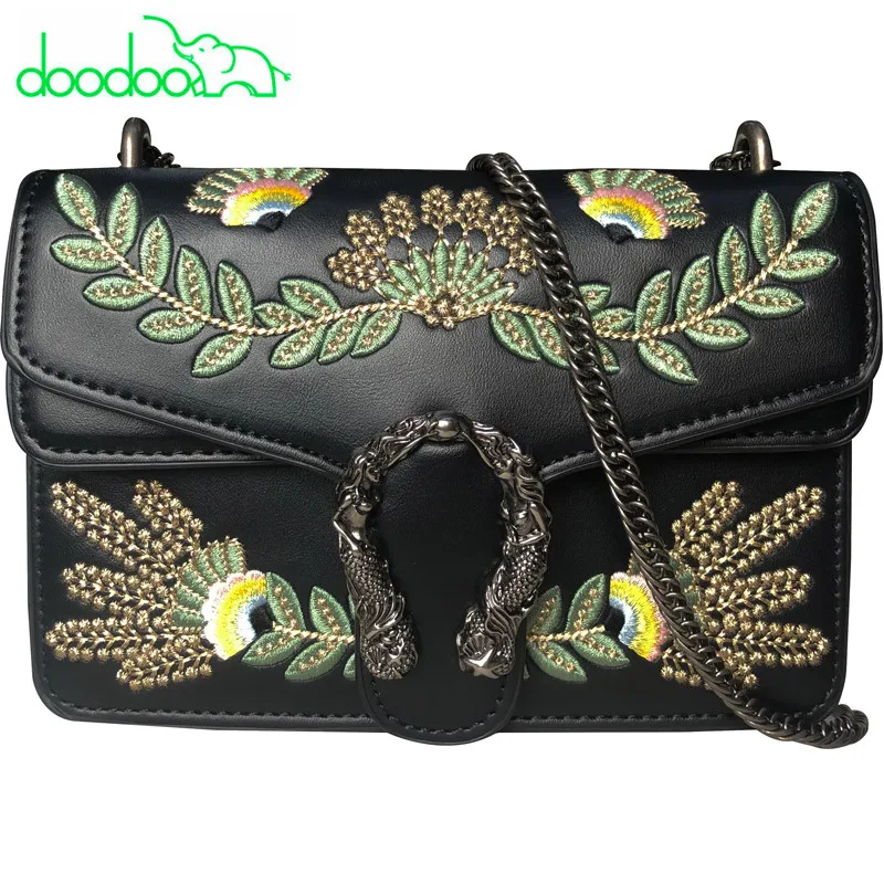 

2018 New Autumn and Winter Embroidery Lock Chain Shoulder Messenger Bags High Quality Women Purses and Handbags Bolsa Feminina