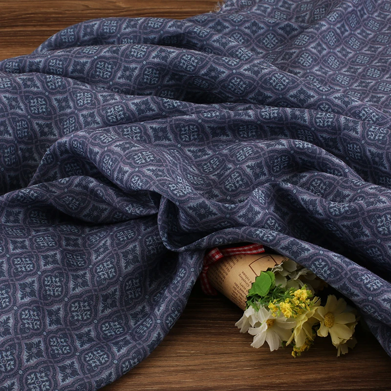 

High quality pure ramie fabric Summer retro printing tissus High-end dresses and gowns material