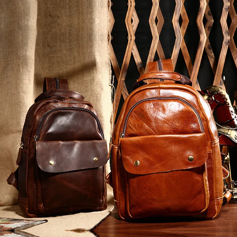 

Vintage Women High Quality Oil Wax Genuine Leather Backpacks for Teenage Girls Female School Shoulder Rucksack Top Handle Bag