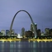 Buildings Lit Up At Dusk  Mississippi River  St. Louis  Missouri  USA Poster Print (18 x 6)