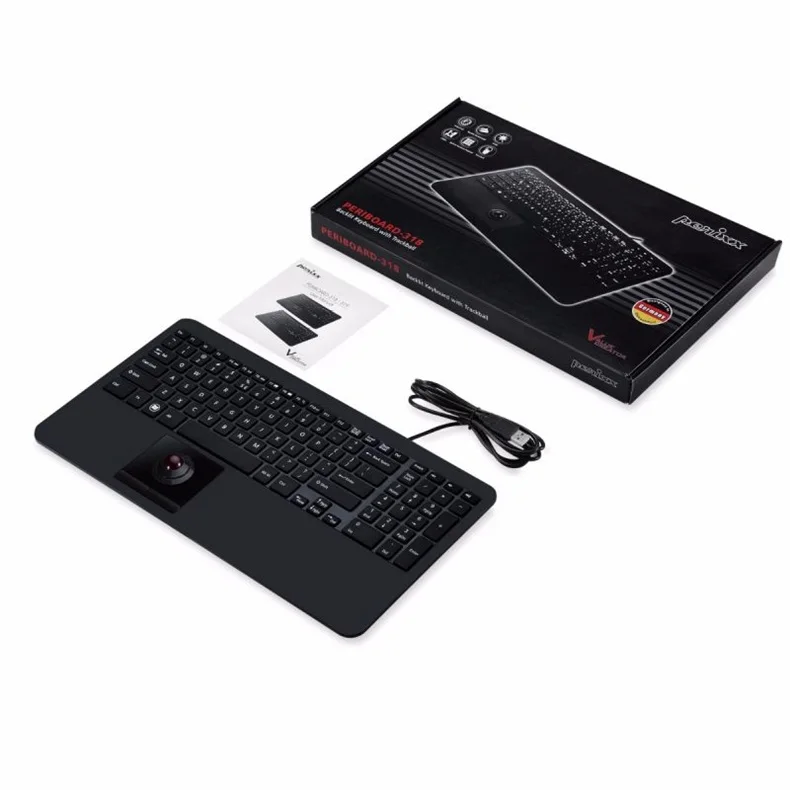 Perixx PERIBOARD-318 с подсветкой USB Проводная компактная лазерная клавиатура с трекбол с цифровой клавиатурой и usb-концентраторами