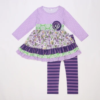 

Fashion CONICE NINI Brand New Arrival Baby Girl Clothes Purple Striped Pants Ruffle Splice Print Boutique Dress2GK811-871