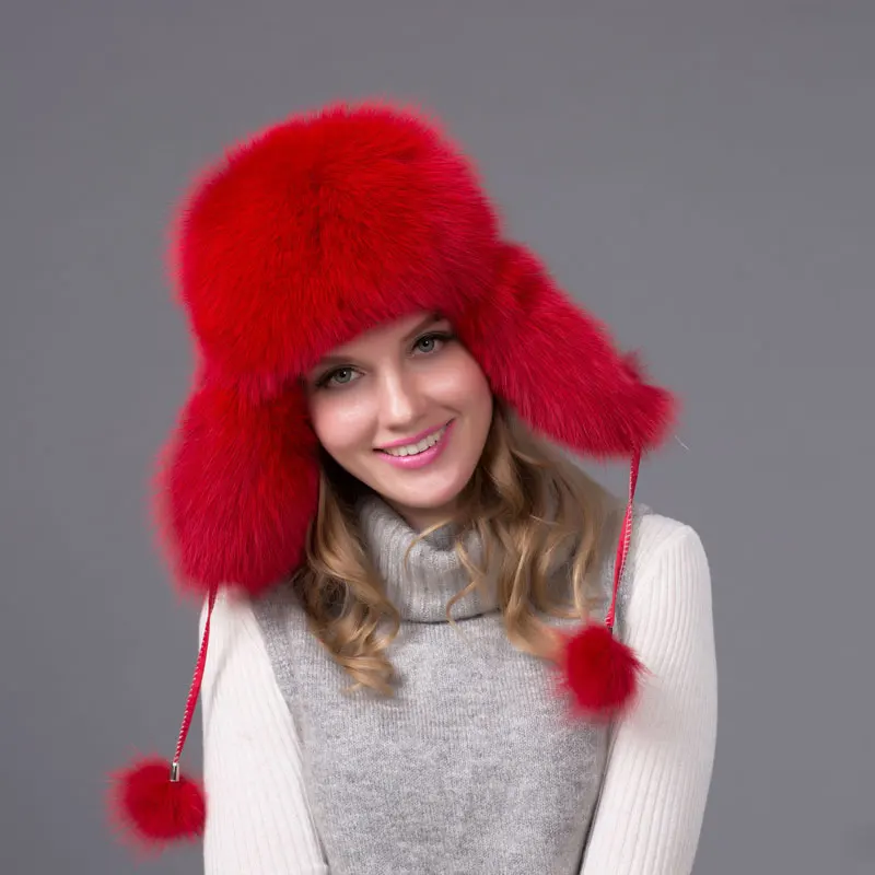 JKP хит, теплая осенняя и зимняя женская шапка-бомбер из лисьего меха, шапка для снежной погоды, меховая женская шапка, Женская Кожаная шапка с ушками, HJL-04 - Цвет: M