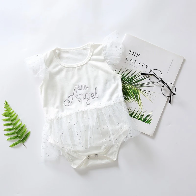 

Summer Newborn Baby Girls Flare Sleeve Letter Pattern Romper One-Piece Beachwear With Mesh