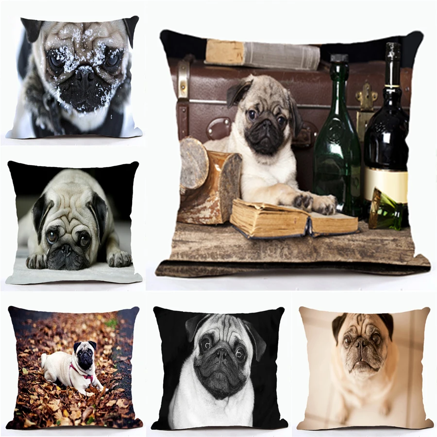 

Cushion Cover French Bulldog Pug Dog Colorful Letters Pillowcase Woven Pillow Covers Polyester&Linen Home Decor Drop Shipping