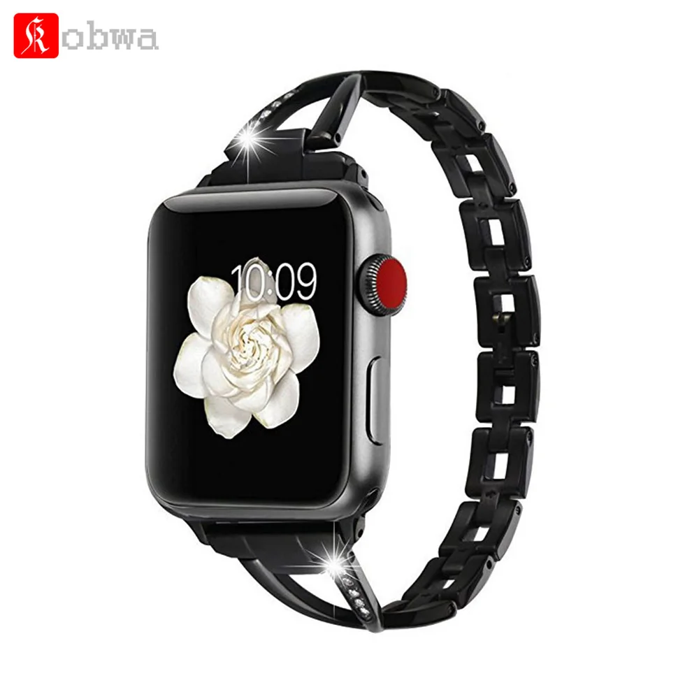

Kobwa Women Jewelry Watch Band Strap for Apple Watch 38mm/42mm diamond Stainless Steel Strap for iwatch series 3 2 1 Bracelet