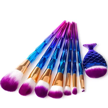 

8Pcs Diamond Shape Makeup Brush Set Foundation Powder Eyebrow Contour Brush Rainbow Mermaid Brush Rose Gold Make Up Brush