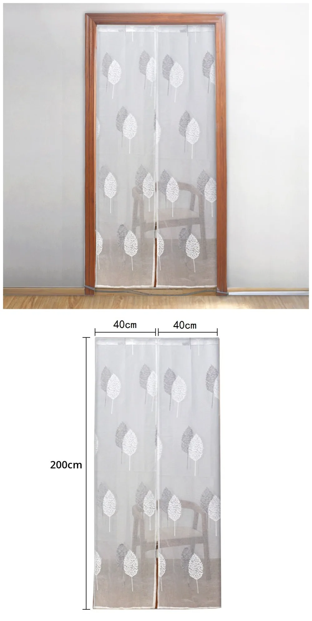 LOZUJOJU Door Curtains Embroidery Leaves Style Sheer Drops for Bedroom Gate Elegant Modern Design Thread Fabric Rod Pocket Short (1)