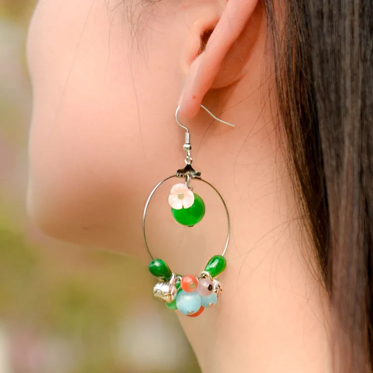 

New Summer fashion green nature stones dangle earrings for women,vintage classic opal earrings jewelry ethnic shell earrings