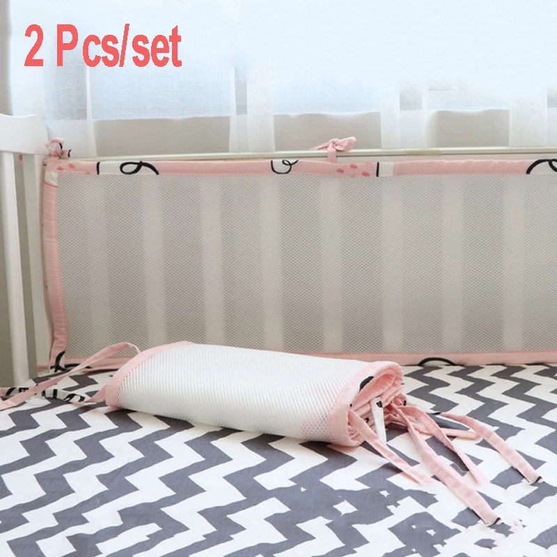  2Pcs/Set Summer Breathable Newborn Baby Bed Bumper Cotton Printing Mesh Crib Bumper Kids Bed Baby C