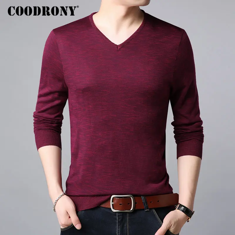 Бренд COODRONY, мужской свитер, уличная мода, v-образный вырез, пуловер для мужчин, Осень-зима, кашемировые шерстяные свитера, Вязанная одежда для мужчин, 91070