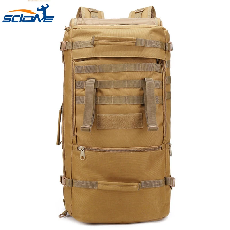 

Scione Casual Waterproof Canvas Outdoor 60L Large Military Tactical Bag Hunting Camping Molle Backpack for Camping and hiking