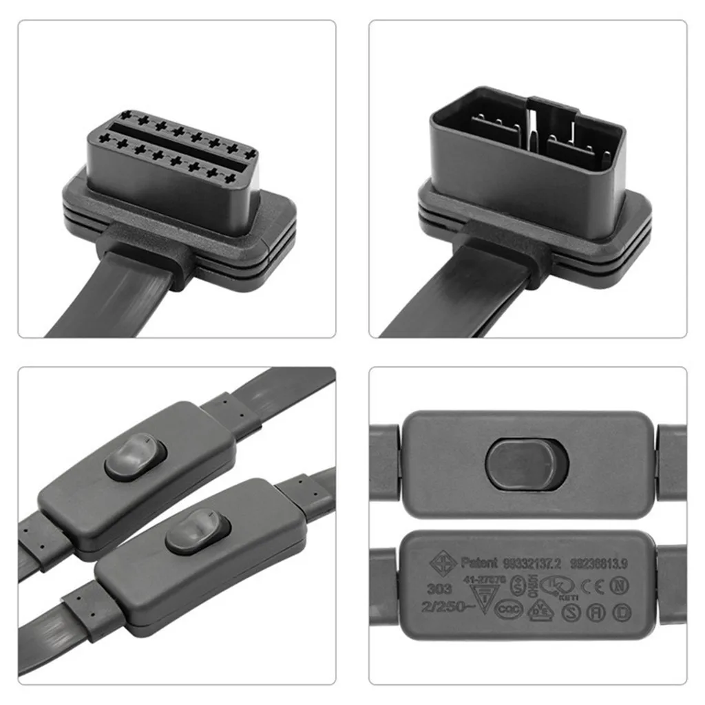 Автомобильный диагностический кабель OBD2/II 1IN2 плоский удлинитель с 16 Pin на длина 50