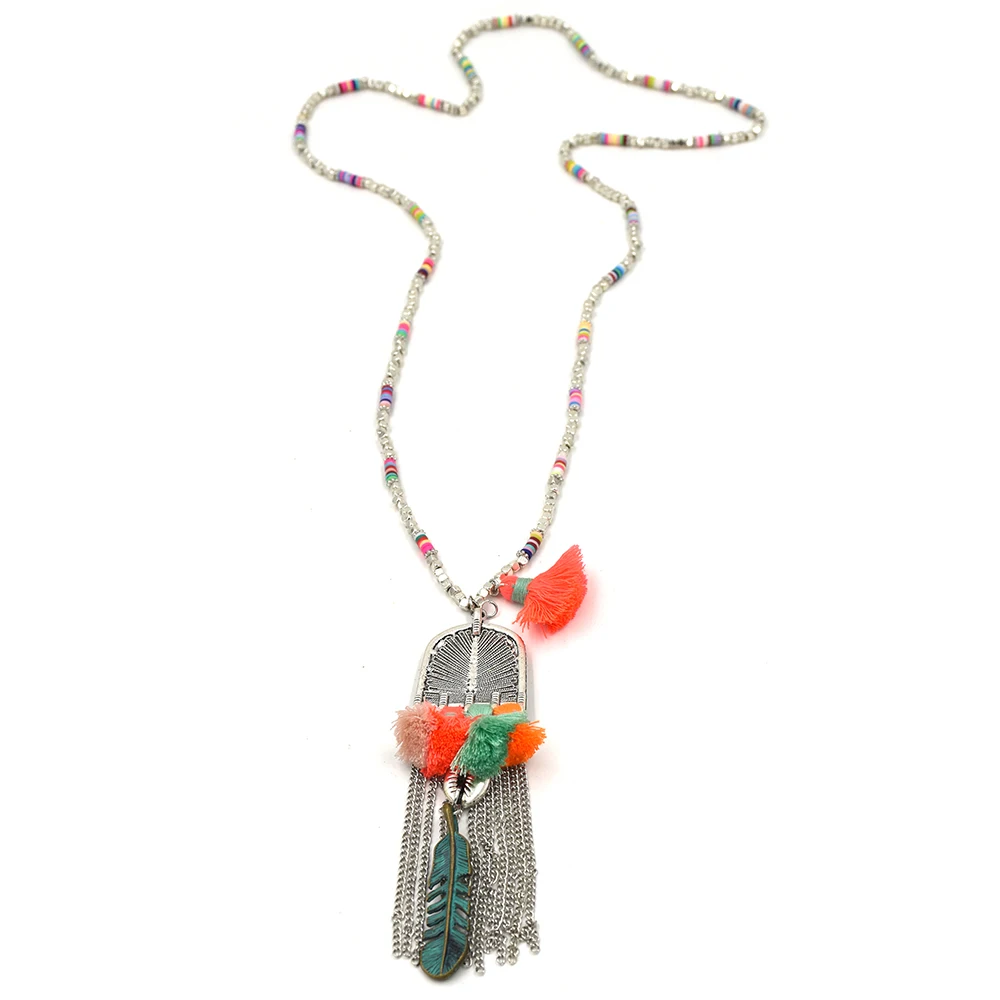 2017 New handmade creative tessal pendents necklace unique boho Bohemia long Necklaces Multy colors Seedbeads chain necklace