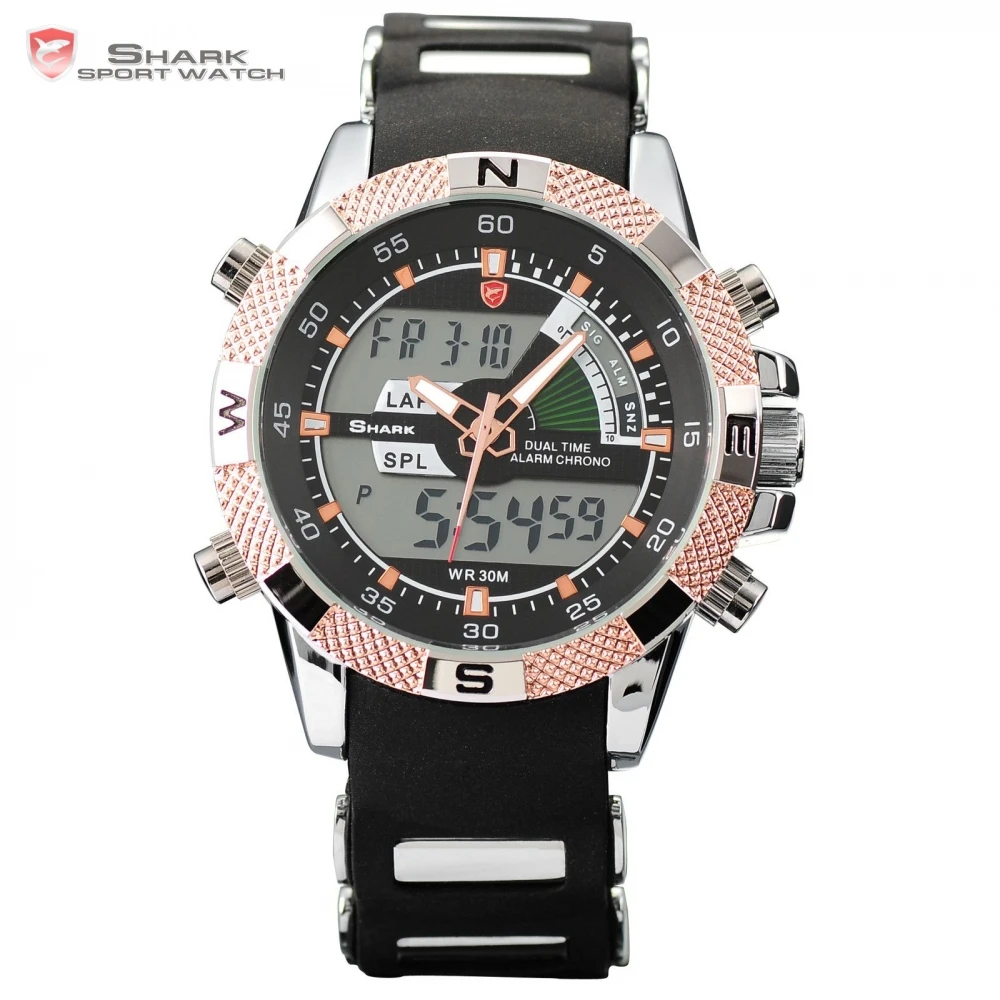 Prix pour Requin-taupe commun shark sport montre numérique dual time date alarme d'or édition bracelet en silicone quartz relogio wrap hommes montre/sh045 Prix pour Requin-taupe commun shark sport montre numérique dual time date alarme d'or édition bracelet en silicone quartz relogio wrap hommes montre/sh045