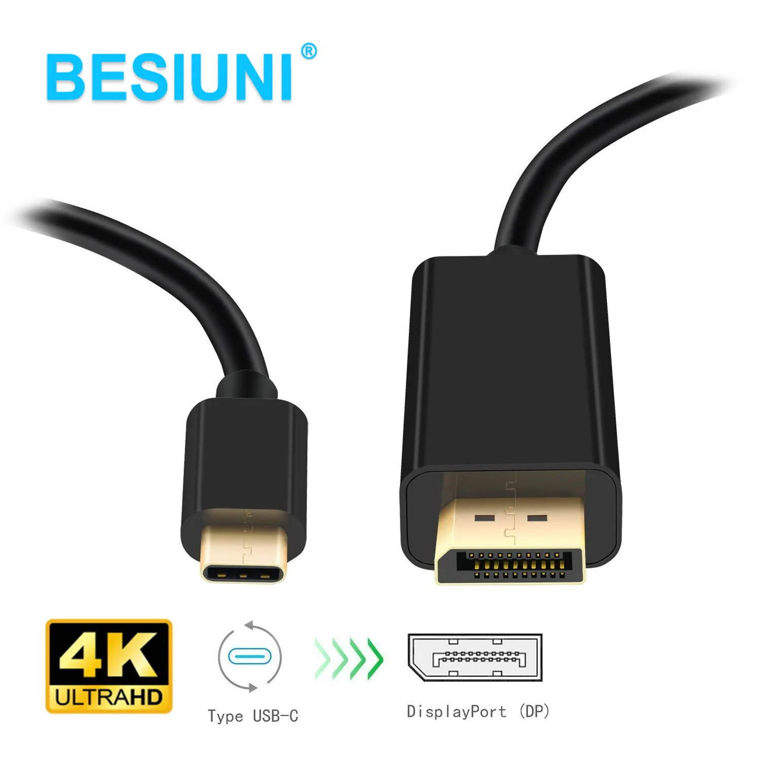 

BESIUNI USB C to DisplayPort Cable 1.8m USB 3.1 Type C to DP 4K Cable for the 2016 MacBook Pro 2017 MacBook ChromeBook Pixel