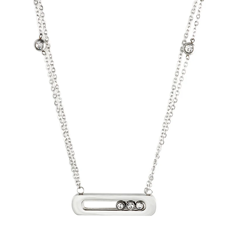 

Stainless Steel Women Charming Chain Necklace Rose Gold Color 45cm Length CZ Rhinestones Necklaces Girl Luxury Brand Jewellery