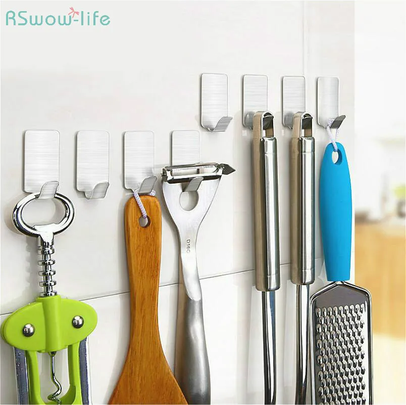 

4PCS/Set Wall Hooks Paste Type Stainless Steel Bathroom Kitchen Hanger Mounted Hook Towel Hanger Rack Baseball Cap Key Holders