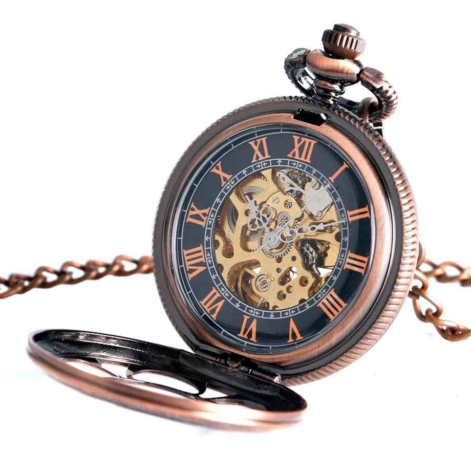 Роскошные стимпанк Механические карманные часы серебристый/черный полые цветок Сталь рука ветер Для мужчин Для женщин подвеска брелок с