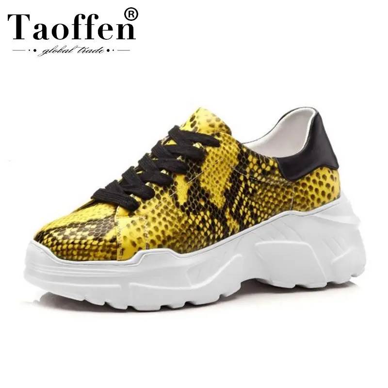 

Taoffen Snakeskin Sneakers Women Fashion Leather Lace Up Platform Vulcanized Shoes Comfort Leisure Shoes Women Size 34-39