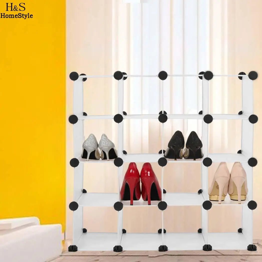 Rack DIY Portable Plastic Shoes Shelf Home Closet Shoes Organizer Storage Cabinet 16 Pairs Transparent