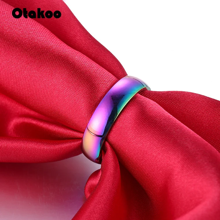Otakoo для мужчин и женщин Радужное красочное кольцо Титановый стальной свадебный браслет ширина кольца 6 мм Размер 5-13 подарок