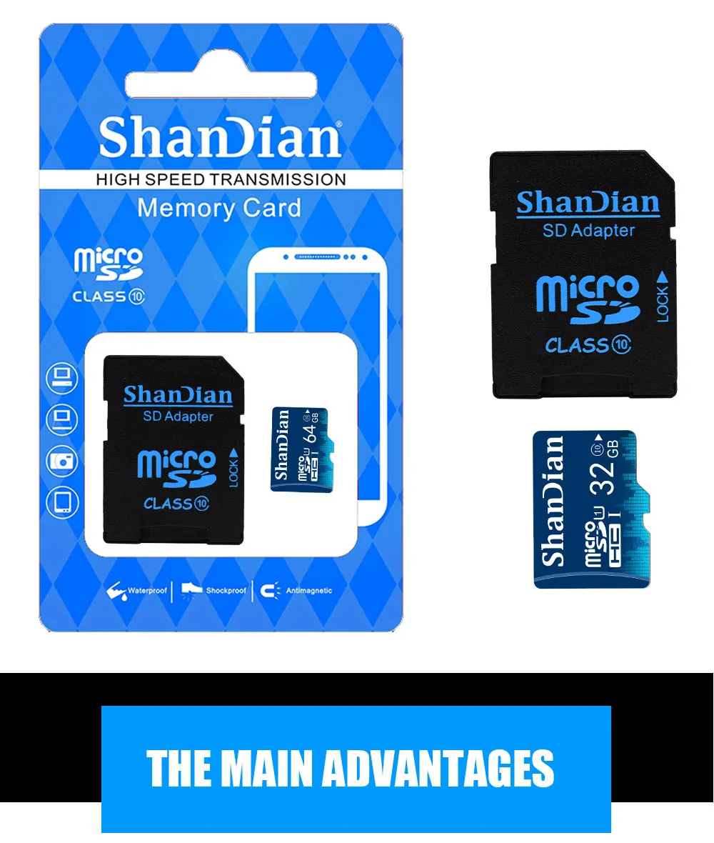 SHANDIAN полный размер sd-карта 4 ГБ 8 ГБ 16 ГБ 32 ГБ 64 ГБ реальная емкость карта памяти для камеры с розничной упаковкой