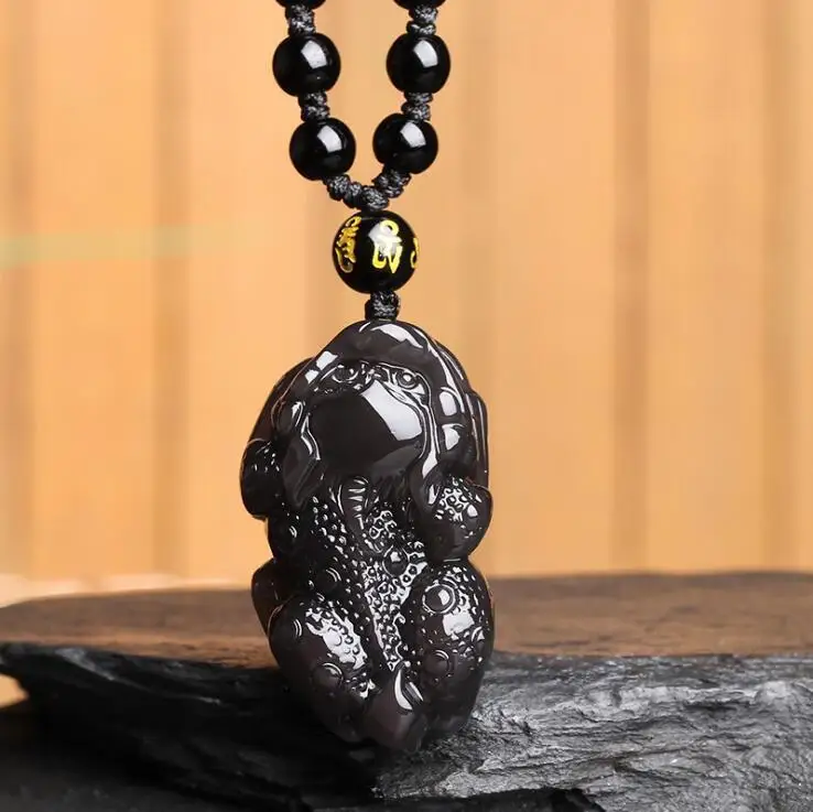 

100% Natural Color Obsidian Carved Chinese Lucky PiXiu Pendant + free Necklace
