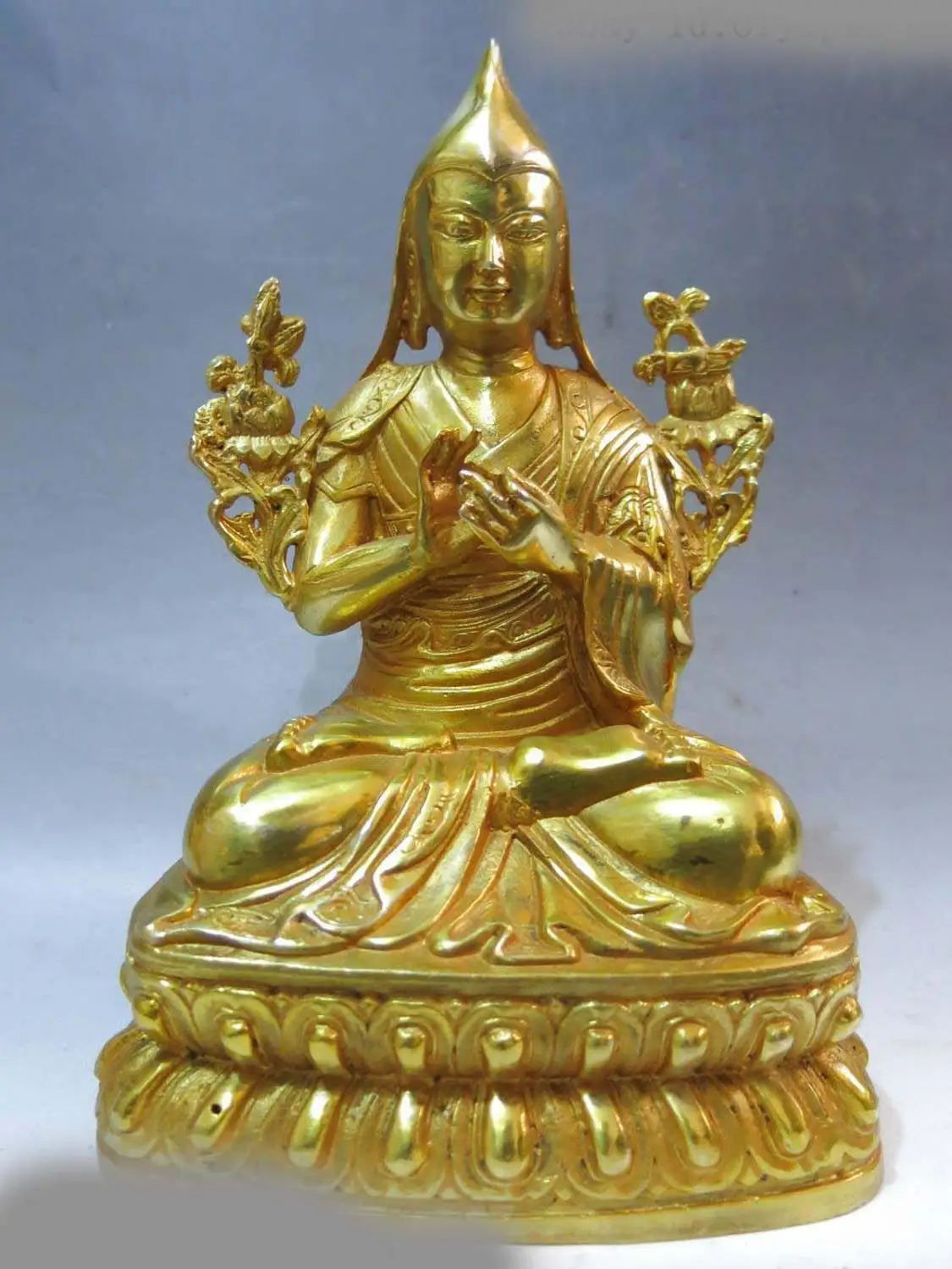 

8" China Tibet bronze gild carved buddhism sculpture Tsongkhapa buddha Statue
