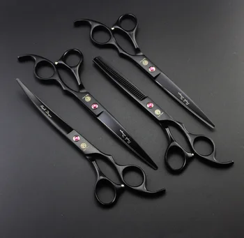 

4pcs/set 7 inch Purple Dragon Professional Pet Grooming Scissors Set 7 in Straight Thinning 4pcs with bag