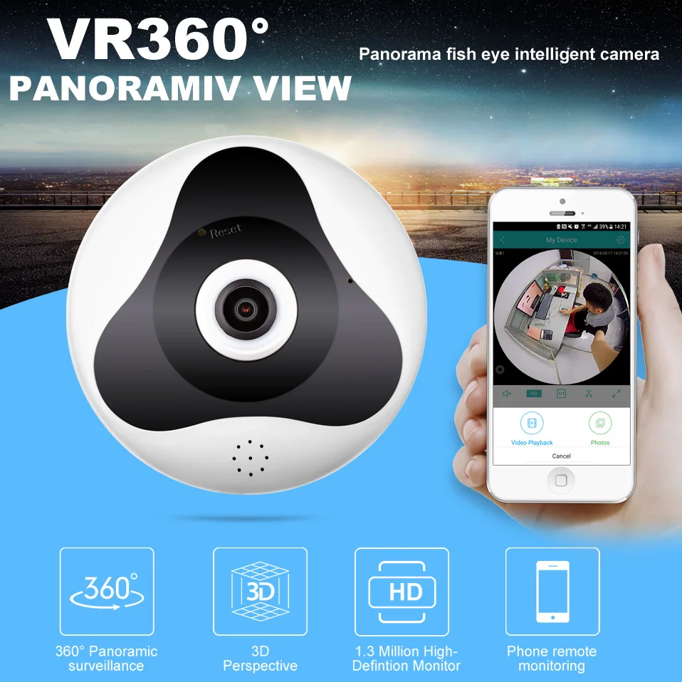 360° Fisheye View Wireless HD WiFi Video Monitor Surveillance Security IP Camera 