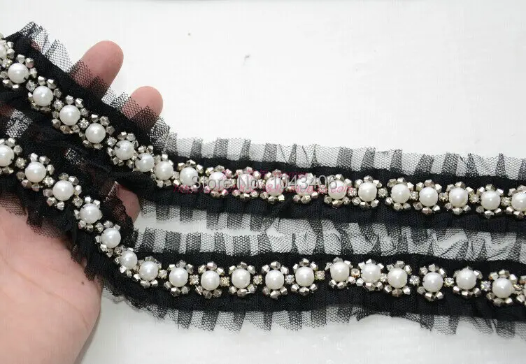 Fancy handmade pearl glass beads lace! free shippment sewing lace