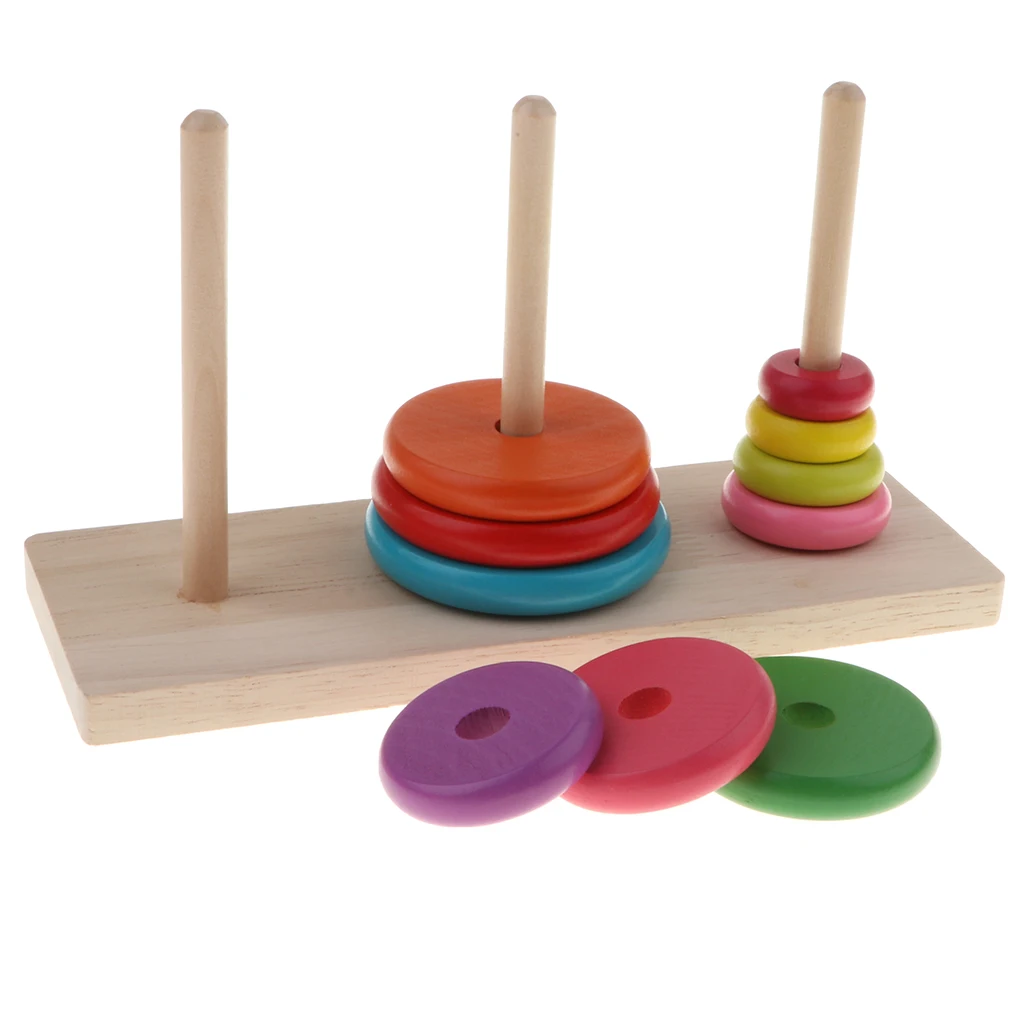 Classic Early Education Toy - 10 Rings Tower of Hanoi Wooden Mathematical Puzzle Game Brain Teasers Toy - Tower of Hanoi Toy