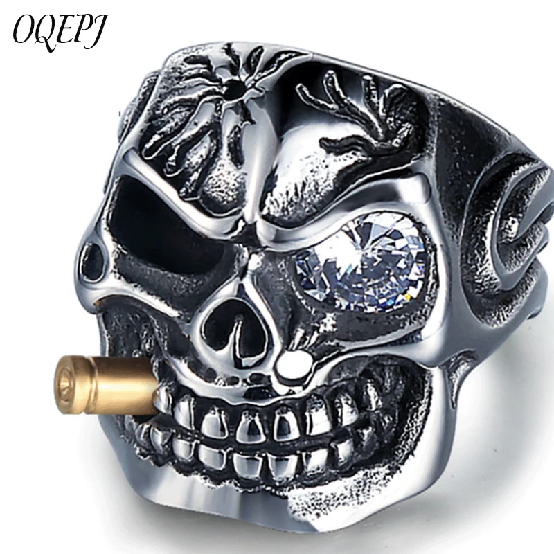 

OQEPJ Gothic Skull Shiny Zircon Rings 316L Stainless Steel Prevent allergy Men Ring Unique Exquisite Jewelry Personalized Gifts