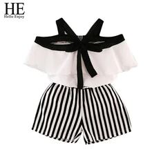 HE Hello Enjoy/летние комплекты одежды для девочек детская одежда модная рубашка для девочек топ+ шорты в полоску, Костюмы милая детская одежда, 2 предмета платье для