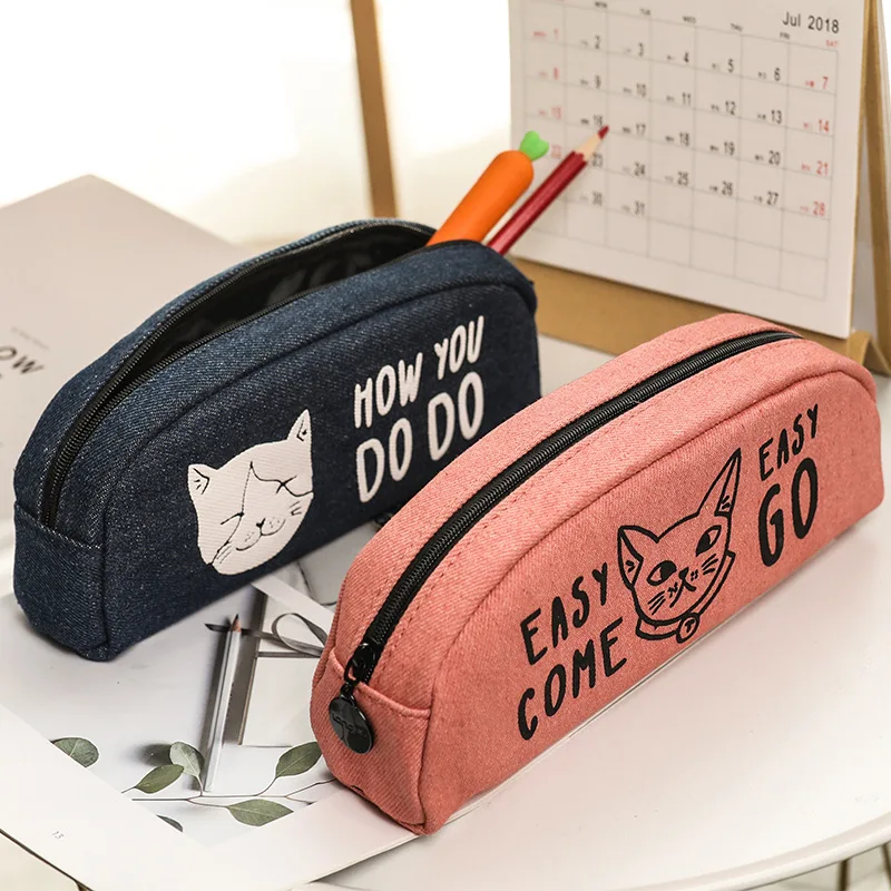 1 шт. Cat серии Half Moon Shaped пенал на молнии Kawaii студент холст канцелярские милые ручки сумка школьный подарок