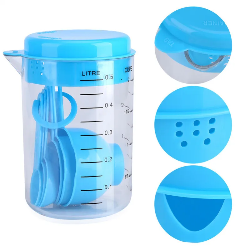 

7 Pcs/Set Kitchen Measuring Tools Blue Pink Plastic Measuring Cup Spoons Sets Graduated Spoons for Kitchen Baking Coffee