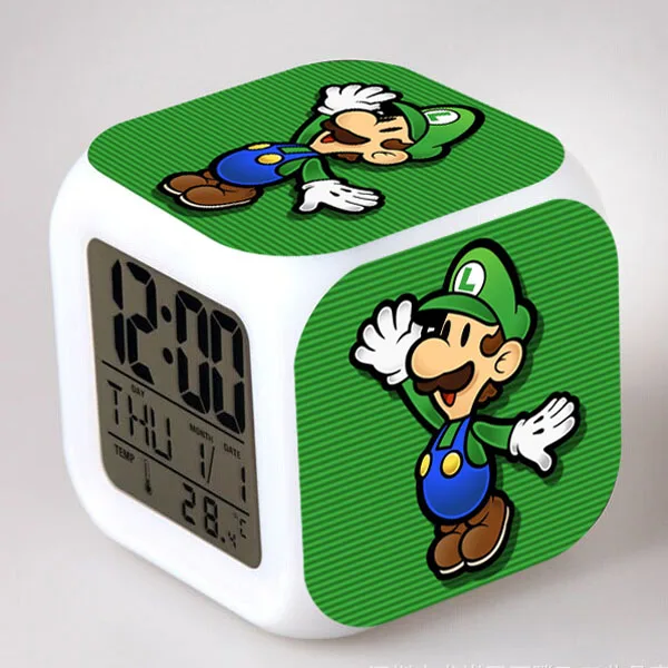 Супер Марио светодиодный Будильник reloj despertador Luigi часы Mario электронные настольные часы KLOK Сенсорное освещение часы Saat - Цвет: Коричневый