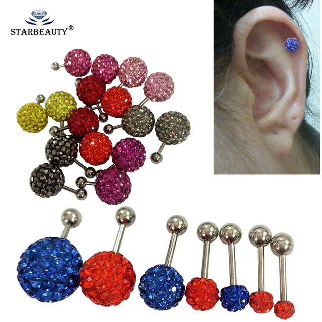 1Pc 1.2x6 3 4 5mm Full crystal Tragus Piercing zircon cartilage