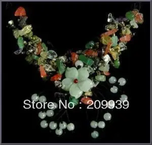 

huij 001821 Charming emerald jade Carved Flower pendant necklace 4.30