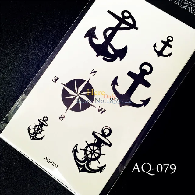 Wodoodporna Tatuaże Aq 079 Czarny Pirate Kotwica Morskie Kompas