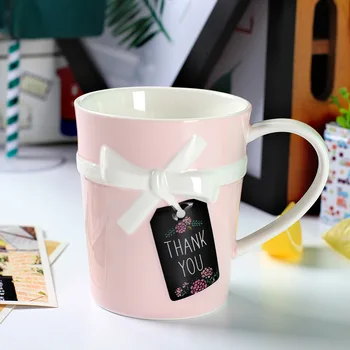 

New Arrival 3D Bowknot Style Ceramic Mug Beautiful Creative Moring Mug Milk Coffee Tea Porcelain Mugs for Girls SH307-105