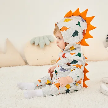 

Baby clothes baby boy romper cartoon dinosaur baby onesies long-sleeved hooded baby robes romper CHD10083