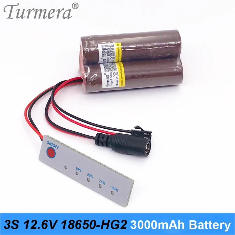 HG2 18650 3000mah аккумуляторная батарея с высокой разрядкой, 30A большой ток 10,8 v 12,6 v Аккумулятор для отвертки Turmera