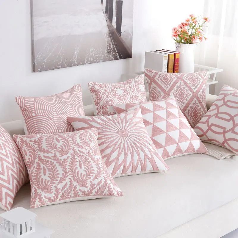 

Decorative Embroidered Cushion Covers Pillowcase Luxury Sofa Throw Pillows Pink Geometric Decoration Car 45*45cm 40557